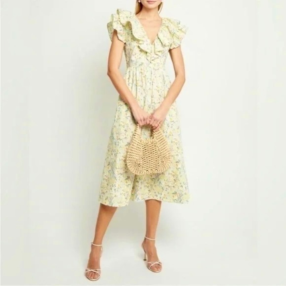 O.P.T. Kate Floral Ruffled Midi Dress One Pretty Time Pockets Ruffles Small - Picture 5 of 16